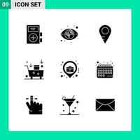 Pack von 9 modern solide Glyphen Zeichen und Symbole zum Netz drucken Medien eine solche wie Ort Emarketing Karte E-Mail Email Kampagne editierbar Vektor Design Elemente
