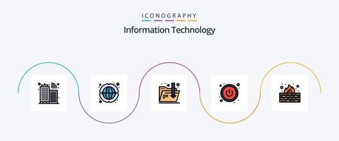 information teknologi linje fylld platt 5 ikon packa Inklusive . skydd. mapp. internet. antivirus vektor