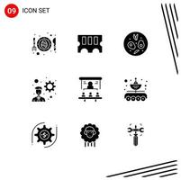 Lager Vektor Symbol Pack von 9 Linie Zeichen und Symbole zum Beamer Büro Essen Markt Teilen Anfang editierbar Vektor Design Elemente