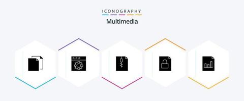 Multimedia 25 Glyphe Symbol Pack einschließlich . Graph. dokumentieren. dokumentieren. sperren vektor