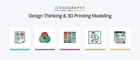 Design Denken und d Drucken Modellieren Linie gefüllt 5 Symbol Pack einschließlich Poster. Datei. Skizzierung. Bildung. Text. kreativ Symbole Design vektor