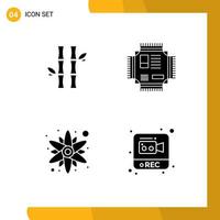 uppsättning av 4 kommersiell fast glyfer packa för bambu teknologi löv cpu blomma redigerbar vektor design element