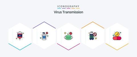 virus överföring 25 fylld linje ikon packa Inklusive läkemedel. sluta. ansikte. Nej resa. förbjuda vektor