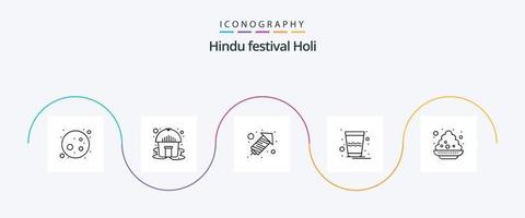 holi linje 5 ikon packa Inklusive . Indien. firande. tallrik. thandai vektor