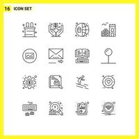 Pack von 16 modern Umrisse Zeichen und Symbole zum Netz drucken Medien eine solche wie nach vorne ui SEO Basic Bild editierbar Vektor Design Elemente