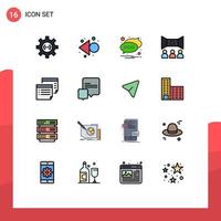 uppsättning av 16 modern ui ikoner symboler tecken för anteckningar multimedia chatt film bio redigerbar kreativ vektor design element