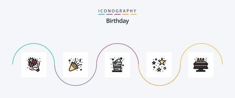 födelsedag linje fylld platt 5 ikon packa Inklusive kaka. fest. fest. stirra. fest vektor
