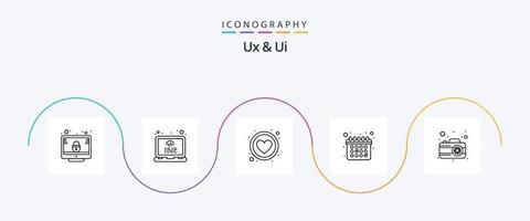 ux och ui linje 5 ikon packa Inklusive fotografi. kamera. favorit. schema. utnämning vektor