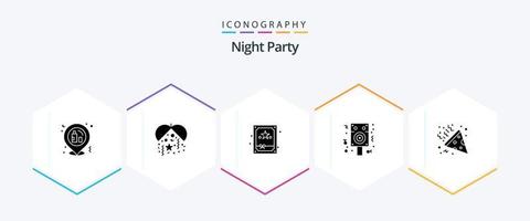 Nacht Party 25 Glyphe Symbol Pack einschließlich . Party. Kasten. Konfetti. Nacht vektor