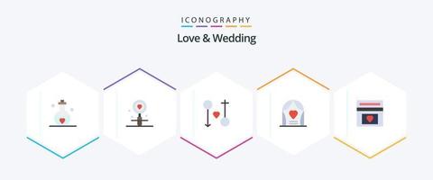 kärlek och bröllop 25 platt ikon packa Inklusive kärlek. båge. Sök. passion. manlig vektor