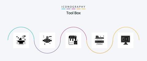 verktyg glyf 5 ikon packa Inklusive plan. bandlina. borsta. linjal. nivå vektor