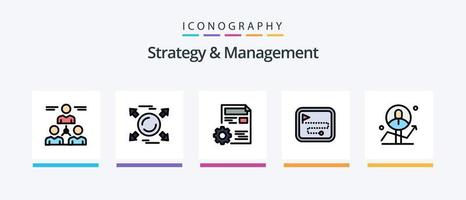 Strategie und Verwaltung Linie gefüllt 5 Symbol Pack einschließlich unterzeichnen. Tafel. Team. Fort. Strategie. kreativ Symbole Design vektor