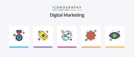 digital marknadsföring linje fylld 5 ikon packa Inklusive integration. sändning e-post. glas. övervaka. e-post. kreativ ikoner design vektor