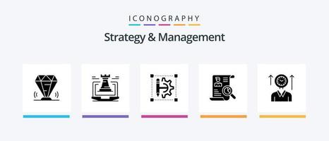 Strategie und Verwaltung Glyphe 5 Symbol Pack einschließlich Arbeit. Portfolio. Laptop. fortsetzen. Zahn Rad Drucker. kreativ Symbole Design vektor