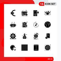 einstellen von 16 kommerziell solide Glyphen Pack zum Liebe Tee Plaudern Blase Musical Instrument editierbar Vektor Design Elemente