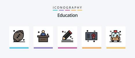utbildning linje fylld 5 ikon packa Inklusive penna. komponera. glasögon. skiva. papper. kreativ ikoner design vektor