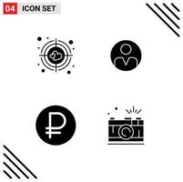 Lager Vektor Symbol Pack von 4 Linie Zeichen und Symbole zum Ziel Geld persönlich Benutzer Kamera editierbar Vektor Design Elemente