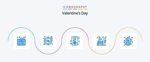 valentines dag blå 5 ikon packa Inklusive kärlek. kaffe. kärlek. träd. utomhus- vektor