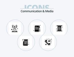 kommunikation och media glyf ikon packa 5 ikon design. kort. författare. Tal. anteckningar. torn vektor