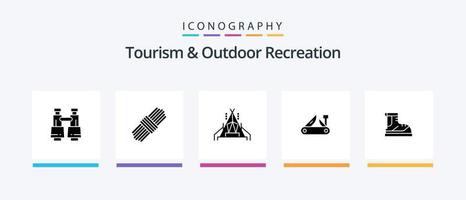 Tourismus und draussen Erholung Glyphe 5 Symbol Pack einschließlich wandern. Stiefel. Zelt. schweizerisch. Mehrfachwerkzeug. kreativ Symbole Design vektor