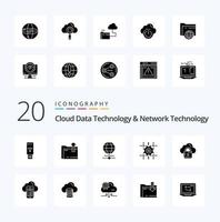 20 Wolke Daten Technologie und Netzwerk Technologie solide Glyphe Symbol Pack mögen Mappe finden Welt Suche Wolke vektor