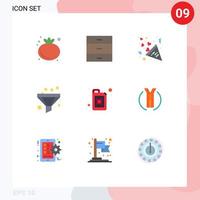 mobil gränssnitt platt Färg uppsättning av 9 piktogram av väg bensin fyrverkeri burk tratt redigerbar vektor design element