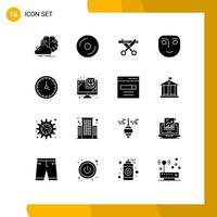uppsättning av 16 modern ui ikoner symboler tecken för leende ansikte media känsla modern redigerbar vektor design element