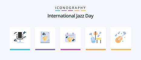internationell jazz dag platt 5 ikon packa Inklusive instrument. låt. saxofon. musik. saxofon. kreativ ikoner design vektor