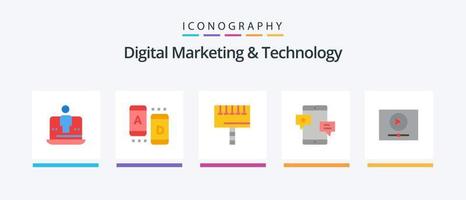 Digital Marketing und Technologie eben 5 Symbol Pack einschließlich Förderung. Medien. Tablette. Gemeinschaft. Schild. kreativ Symbole Design vektor