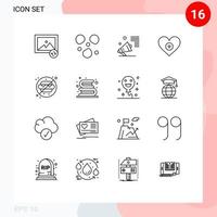piktogram uppsättning av 16 enkel konturer av vatten Nej mat megafon Lägg till tycka om redigerbar vektor design element