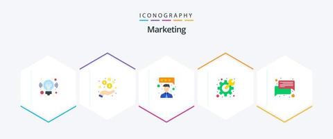 marknadsföring 25 platt ikon packa Inklusive prata. chatt. kund tillfredsställelse. skiftnyckel. redskap vektor