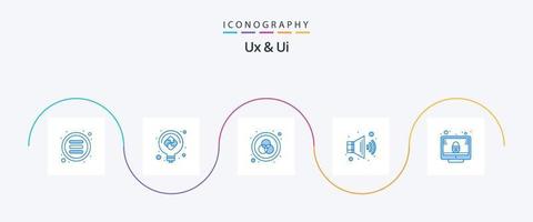 ux och ui blå 5 ikon packa Inklusive skärm. låsa. Färg. volym. audio vektor