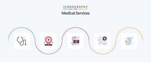 medizinisch Dienstleistungen eben 5 Symbol Pack einschließlich . Verschreibung. Medizin. medizinisch Bericht. Notfall vektor