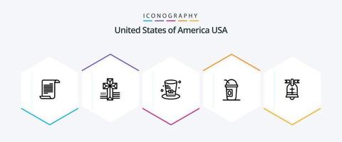 USA 25 linje ikon packa Inklusive amerikansk. boll. hatt. stater. amerikan vektor