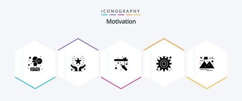 Motivation 25 Glyphe Symbol Pack einschließlich Berg. Ziel. sicher. Einstellung. Ausrüstung vektor