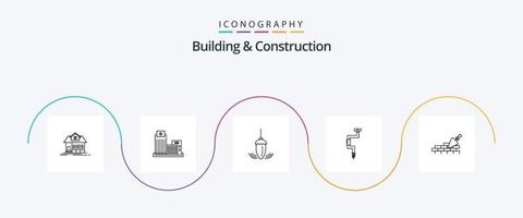 byggnad och konstruktion linje 5 ikon packa Inklusive verktyg. snickare. kontor. borra. lod vektor