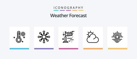 Wetter Linie 5 Symbol Pack einschließlich Temperatur. Wetter. Fluss. Sonne. Vorhersage. kreativ Symbole Design vektor