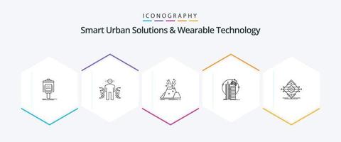 smart urban lösningar och wearable teknologi 25 linje ikon packa Inklusive teknologi. byggnad. mänsklig. säkerhet. vulkan vektor