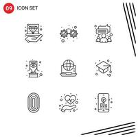 Universal- Symbol Symbole Gruppe von 9 modern Umrisse von Geschäft vergeben Plaudern Trophäe Brasilianer editierbar Vektor Design Elemente
