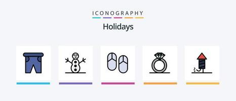 Ferien Linie gefüllt 5 Symbol Pack einschließlich Karte. Urlaub. Urlaub. Weihnachten. Urlaub. kreativ Symbole Design vektor