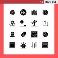 16 Universal- solide Glyphe Zeichen Symbole von Lager Investition Ort Geschäft Zeit editierbar Vektor Design Elemente