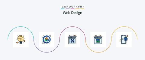 Netz Design Linie gefüllt eben 5 Symbol Pack einschließlich Internet. App. Design. Webseite. Entwicklung vektor