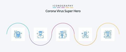 Corona Virus Super Held Blau 5 Symbol Pack einschließlich Gesundheit. Gesundheit. männlich. männlich. covid Arzt vektor