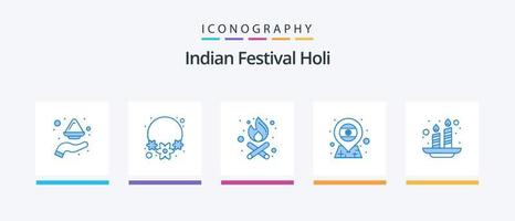 holi blå 5 ikon packa Inklusive Indien. ljus. bål. Indien. Land. kreativ ikoner design vektor