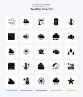 kreativ väder 25 glyf fast svart ikon packa sådan som dis. väder. väder. temperatur. regnig vektor