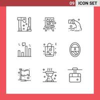 uppsättning av 9 modern ui ikoner symboler tecken för gåva marknadsföring förorening Graf företag redigerbar vektor design element