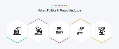 nackt Politik und Fintech Industrie 25 Linie Symbol Pack einschließlich Bürokratie. bestechen. Interesse. Vereinigtes Königreich. europäisch vektor