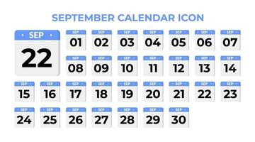 september kalender ikon, inställd på blå vektor