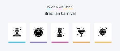 Brasilianer Karneval Glyphe 5 Symbol Pack einschließlich Musik. Glas. brasilianisch. Wein. Champagner. kreativ Symbole Design vektor