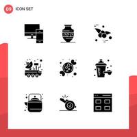 piktogram uppsättning av 9 enkel fast glyfer av godis signal burk vetenskap bil redigerbar vektor design element